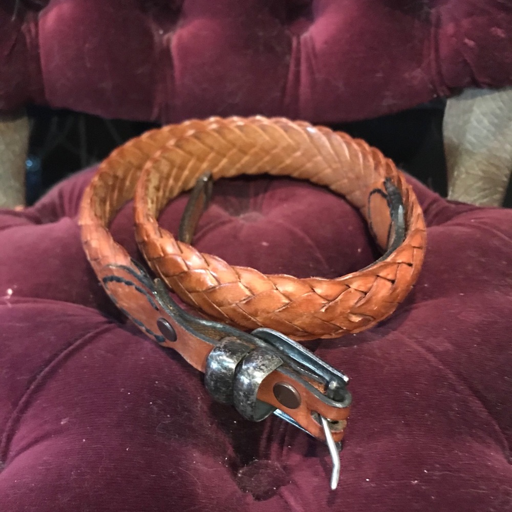Paul Stuart hand Woven leather belt w/ buckle 36”